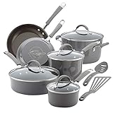 Rachael Ray - 16802 Rachael Ray Cucina Nonstick Cookware Pots and Pans Set, 12 Piece, Sea Salt Gray